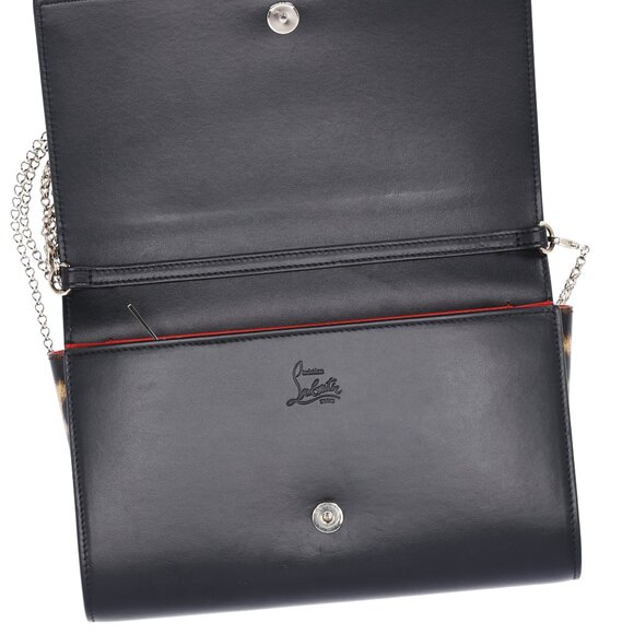 Christian Louboutin Paloma Clutch Crossbody Black Leather Leopard Studded - Picture 6 of 9